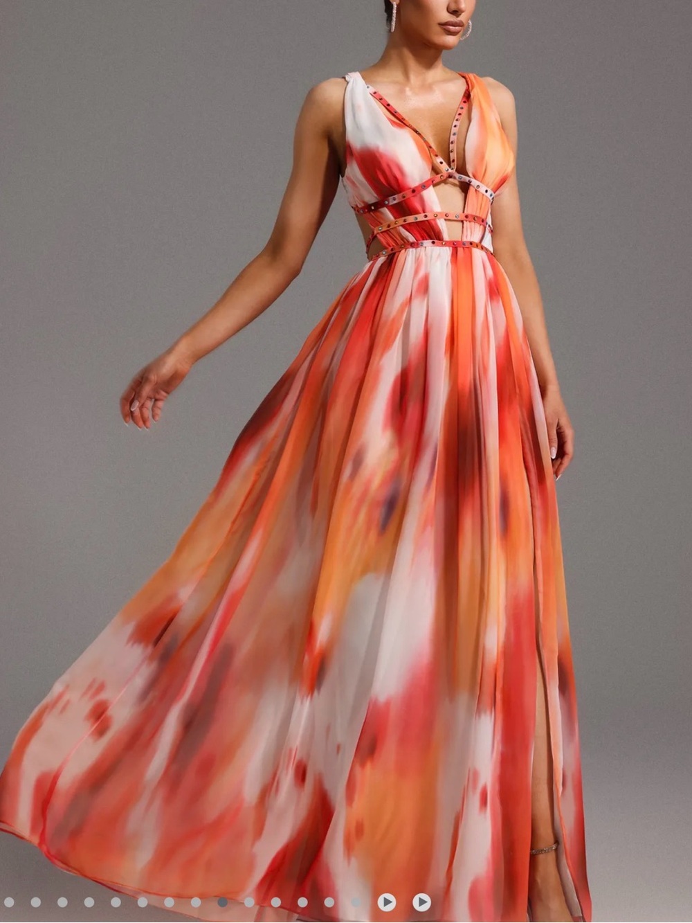 Bella Barnett Sleeveless Orange & Red Watercolor Maxi Dress